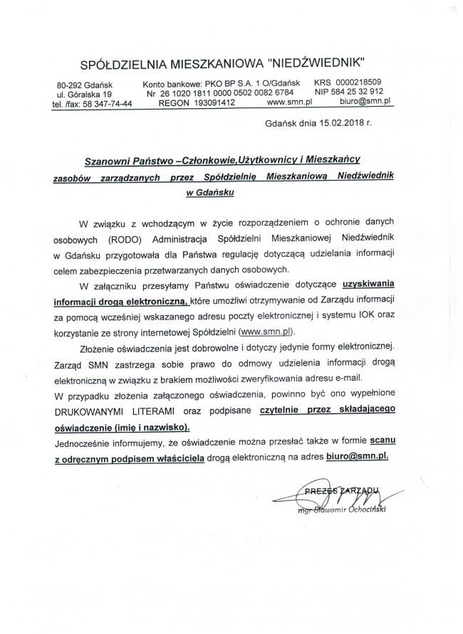 Ogłoszenie dotyczące RODO
