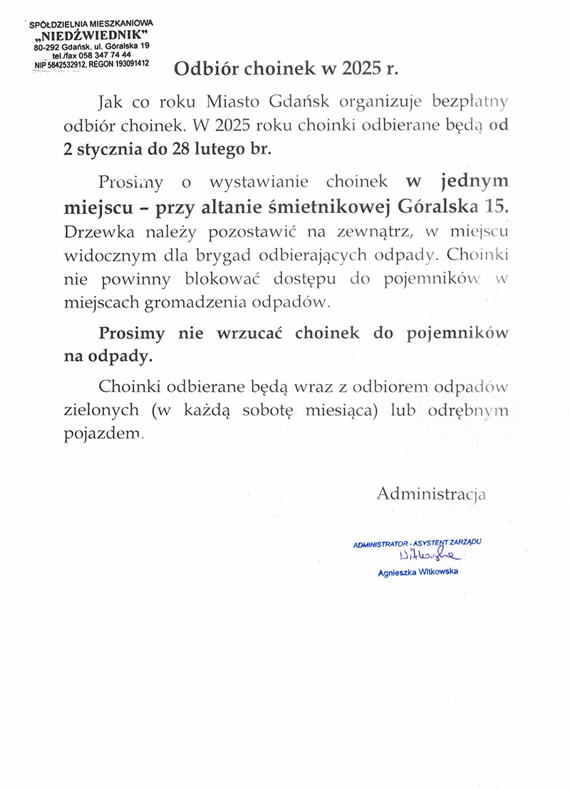 Odbiór choinek 2025