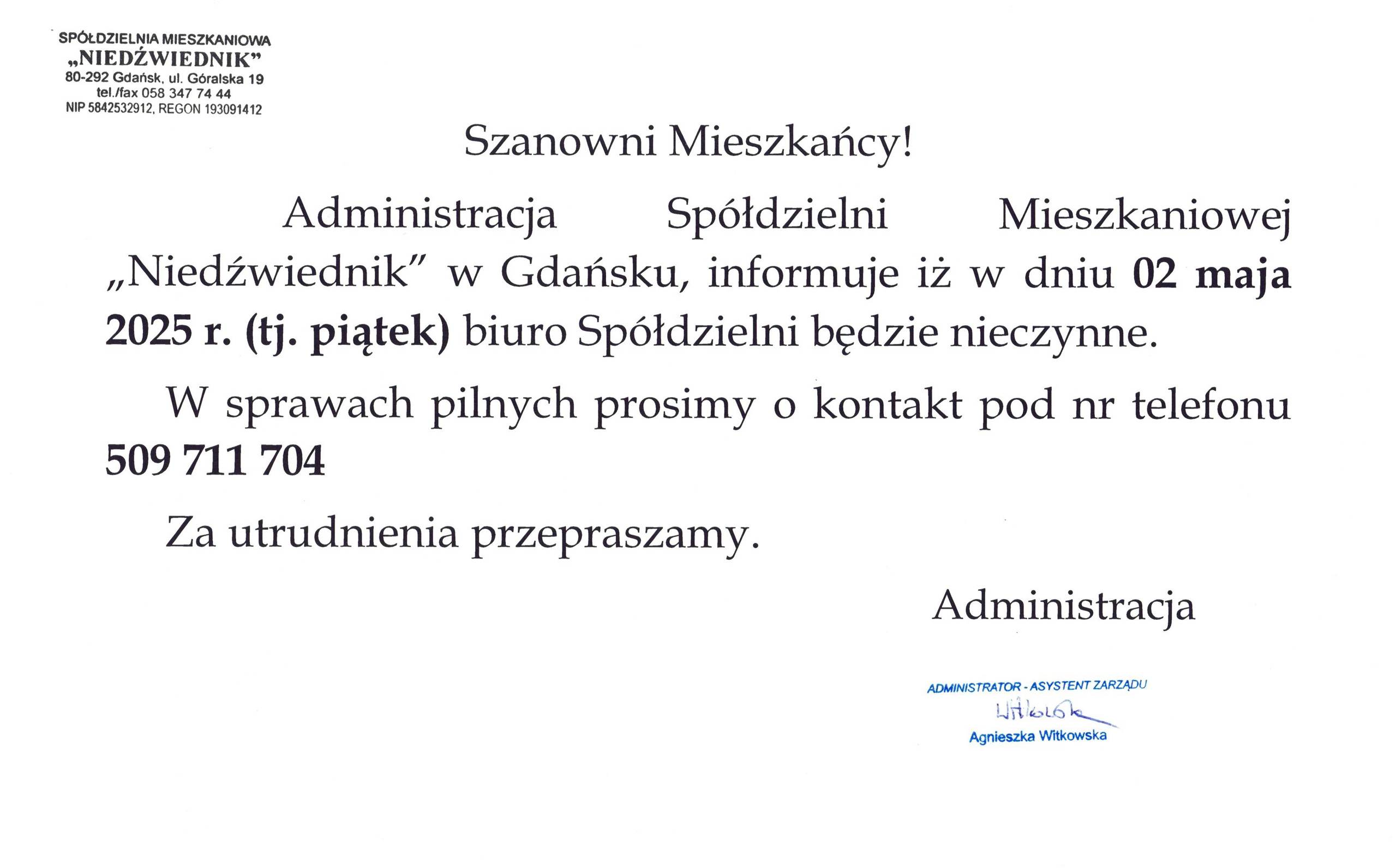 zawiadomienie na stronę
